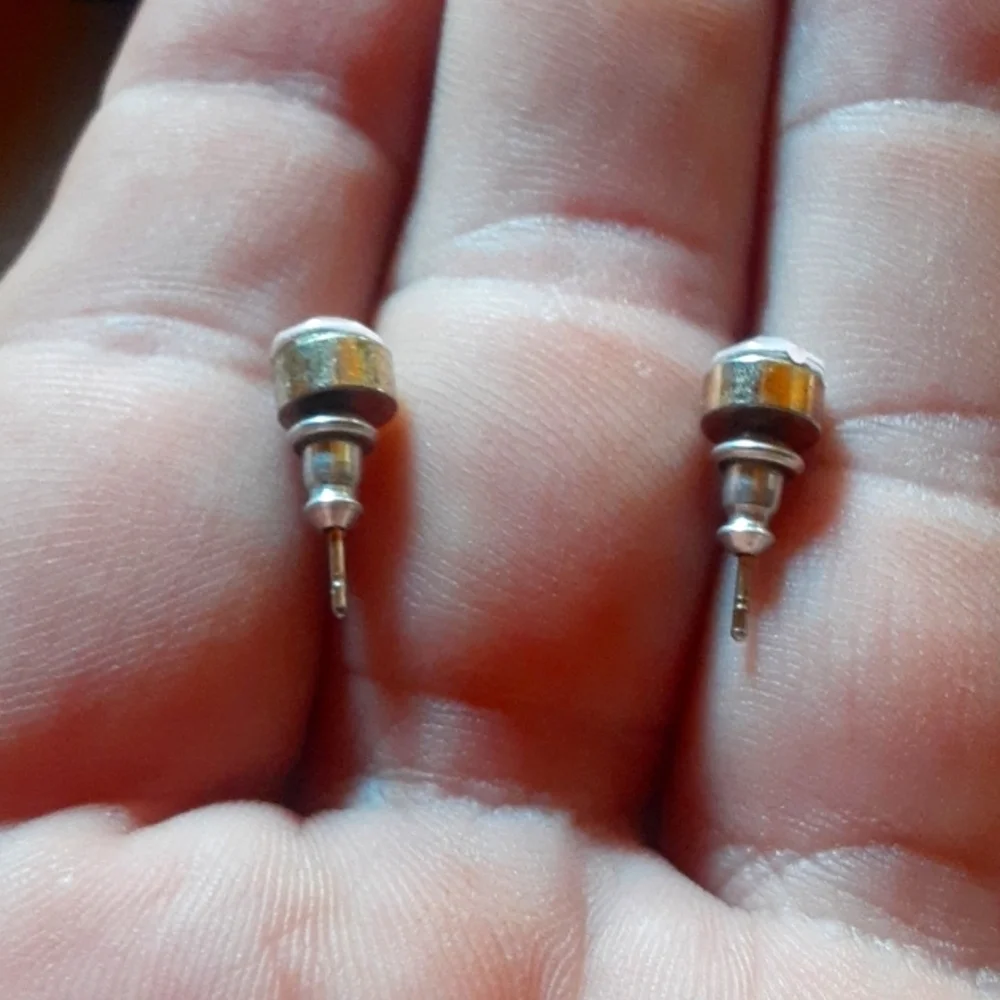 Elegant Silver Tone And Pink Stud Earrings